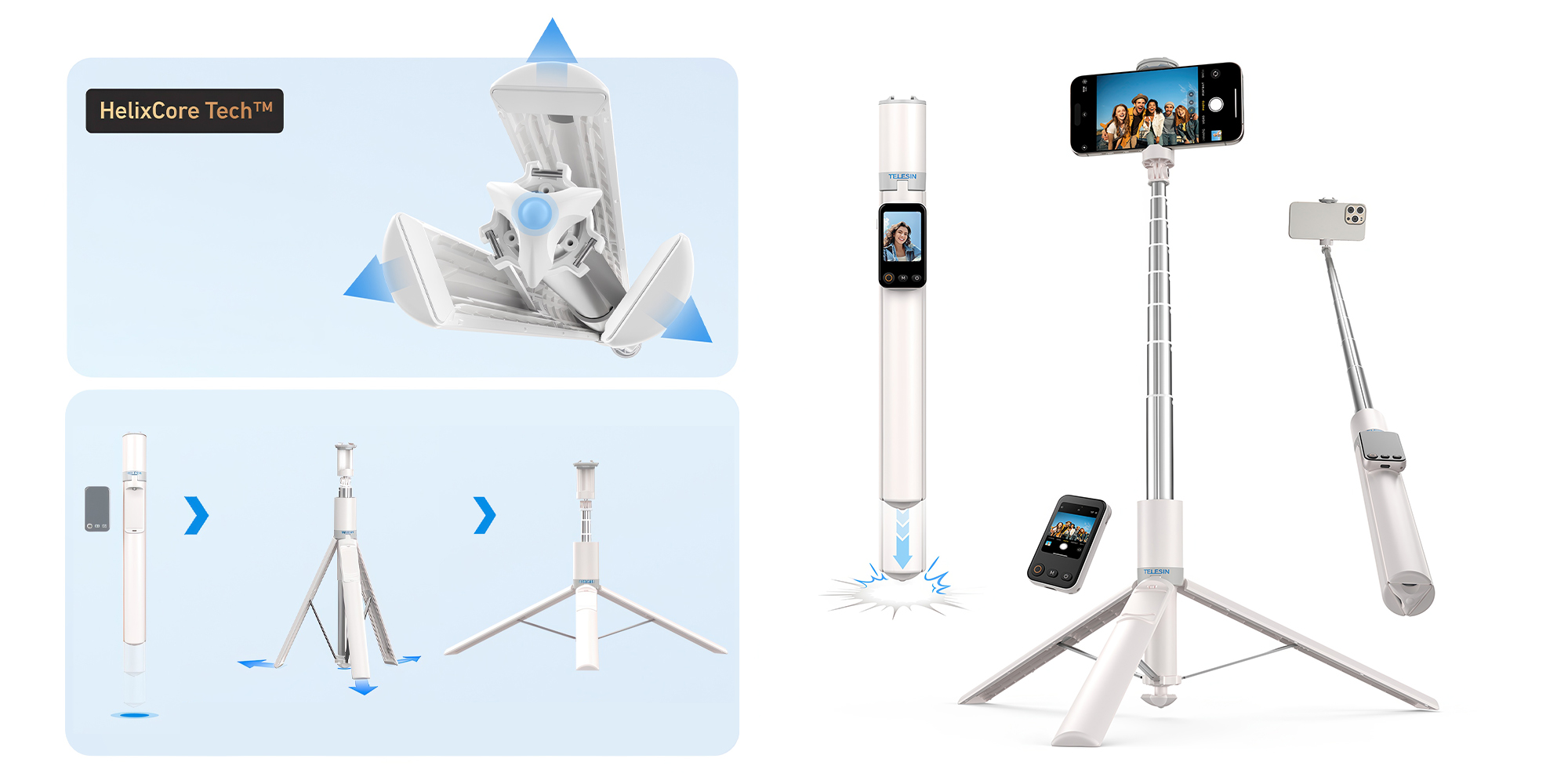Selfie stick z monitorem podglądowym Telesin P1-CSS-02 do smartfonów